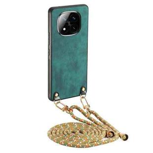 For Xiaomi Redmi Note 14 Pro 5G Vintage Leather PC Back Cover Phone Case with Crossbody Strap(Green)
