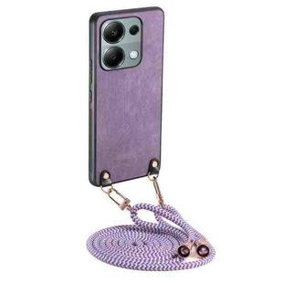 For Xiaomi Redmi Note 13 4G Vintage Leather PC Back Cover Phone Case with Crossbody Strap(Purple)