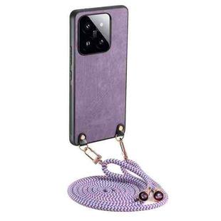 For Xiaomi 14 Pro Vintage Leather PC Back Cover Phone Case with Crossbody Strap(Purple)
