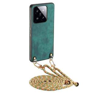 For Xiaomi 14 Pro Vintage Leather PC Back Cover Phone Case with Crossbody Strap(Green)
