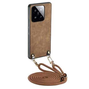 For Xiaomi 14 Vintage Leather PC Back Cover Phone Case with Crossbody Strap(Brown)