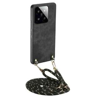For Xiaomi 14 Vintage Leather PC Back Cover Phone Case with Crossbody Strap(Black)