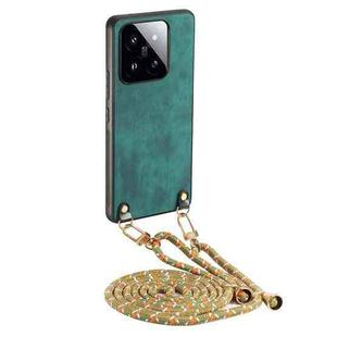 For Xiaomi 14 Vintage Leather PC Back Cover Phone Case with Crossbody Strap(Green)