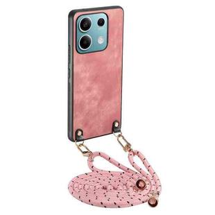 For Xiaomi Redmi Note 13 5G Vintage Leather PC Back Cover Phone Case with Crossbody Strap(Pink)