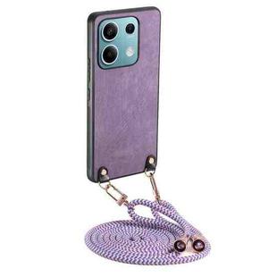 For Xiaomi Redmi Note 13 5G Vintage Leather PC Back Cover Phone Case with Crossbody Strap(Purple)