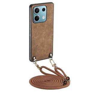 For Xiaomi Redmi Note 13 5G Vintage Leather PC Back Cover Phone Case with Crossbody Strap(Brown)