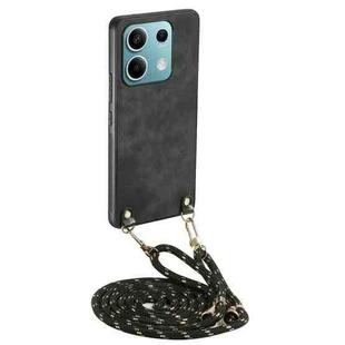 For Xiaomi Redmi Note 13 5G Vintage Leather PC Back Cover Phone Case with Crossbody Strap(Black)