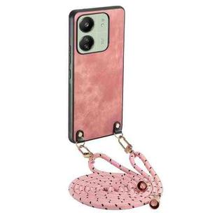 For Xiaomi Redmi 13C Vintage Leather PC Back Cover Phone Case with Crossbody Strap(Pink)