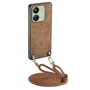 For Xiaomi Redmi 13C Vintage Leather PC Back Cover Phone Case with Crossbody Strap(Brown)