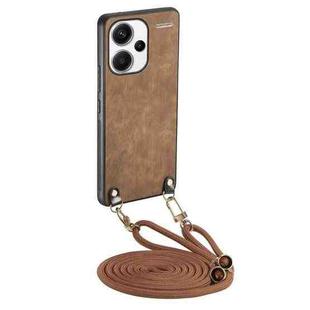 For Xiaomi Redmi Note 13 Pro+ Vintage Leather PC Back Cover Phone Case with Crossbody Strap(Brown)