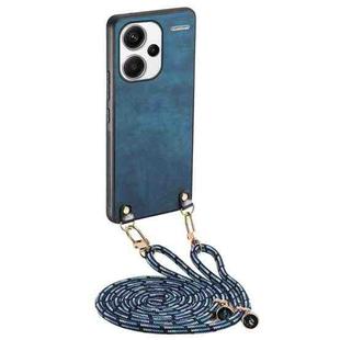 For Xiaomi Redmi Note 13 Pro+ Vintage Leather PC Back Cover Phone Case with Crossbody Strap(Blue)