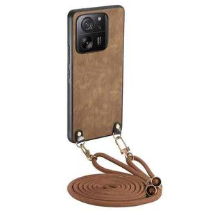 For Xiaomi 13T Vintage Leather PC Back Cover Phone Case with Crossbody Strap(Brown)