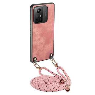 For Xiaomi Redmi Note 12S Vintage Leather PC Back Cover Phone Case with Crossbody Strap(Pink)