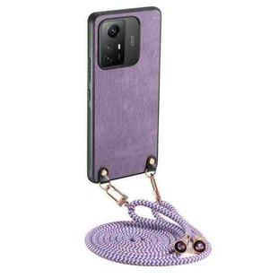 For Xiaomi Redmi Note 12S Vintage Leather PC Back Cover Phone Case with Crossbody Strap(Purple)