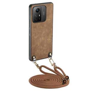 For Xiaomi Redmi Note 12S Vintage Leather PC Back Cover Phone Case with Crossbody Strap(Brown)