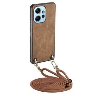 For Xiaomi Redmi Note 12 4G Vintage Leather PC Back Cover Phone Case with Crossbody Strap(Brown)