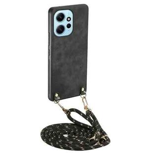 For Xiaomi Redmi Note 12 4G Vintage Leather PC Back Cover Phone Case with Crossbody Strap(Black)