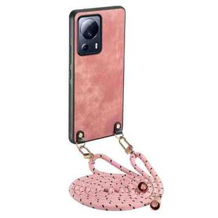 For Xiaomi 13 Lite Vintage Leather PC Back Cover Phone Case with Crossbody Strap(Pink)