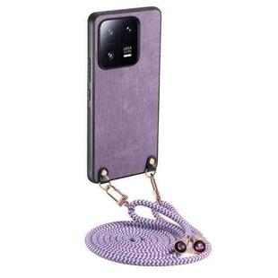 For Xiaomi 13 Pro 5G Vintage Leather PC Back Cover Phone Case with Crossbody Strap(Purple)