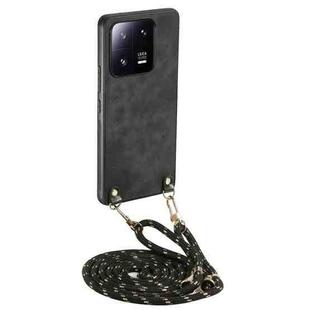 For Xiaomi 13 Vintage Leather PC Back Cover Phone Case with Crossbody Strap(Black)