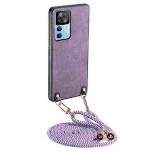 For Xiaomi Redmi K50 Ultra Vintage Leather PC Back Cover Phone Case with Crossbody Strap(Purple)