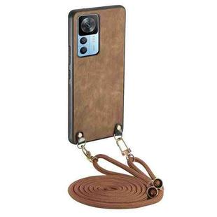 For Xiaomi Redmi K50 Ultra Vintage Leather PC Back Cover Phone Case with Crossbody Strap(Brown)