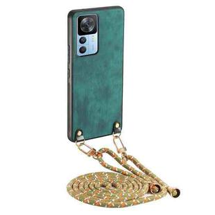 For Xiaomi Redmi K50 Ultra Vintage Leather PC Back Cover Phone Case with Crossbody Strap(Green)