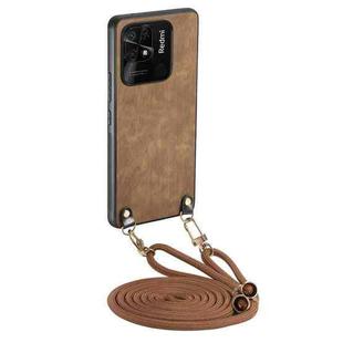 For Xiaomi Redmi 10C Vintage Leather PC Back Cover Phone Case with Crossbody Strap(Brown)