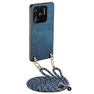 For Xiaomi Redmi 10C Vintage Leather PC Back Cover Phone Case with Crossbody Strap(Blue)