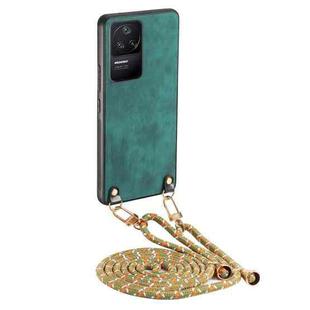 For Xiaomi Redmi K40S Vintage Leather PC Back Cover Phone Case with Crossbody Strap(Green)