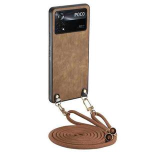 For Xiaomi Poco X4 Pro 5G Vintage Leather PC Back Cover Phone Case with Crossbody Strap(Brown)