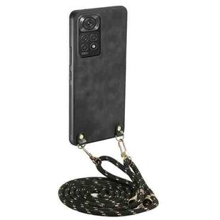 For Xiaomi Redmi Note 11S Vintage Leather PC Back Cover Phone Case with Crossbody Strap(Black)