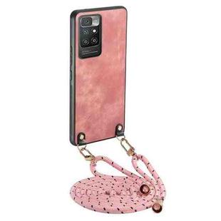 For Xiaomi Redmi 10 Vintage Leather PC Back Cover Phone Case with Crossbody Strap(Pink)