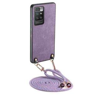 For Xiaomi Redmi 10 Vintage Leather PC Back Cover Phone Case with Crossbody Strap(Purple)