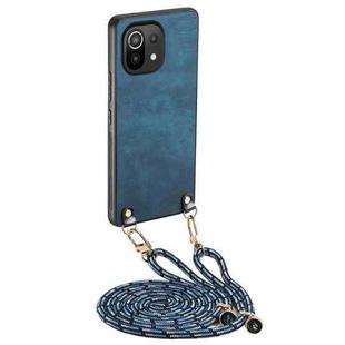 For Xiaomi Mi 11 Lite Vintage Leather PC Back Cover Phone Case with Crossbody Strap(Blue)