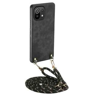 For Xiaomi Mi 11 Lite Vintage Leather PC Back Cover Phone Case with Crossbody Strap(Black)