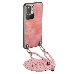 For Xiaomi Redmi Note 10 5G Vintage Leather PC Back Cover Phone Case with Crossbody Strap(Pink)