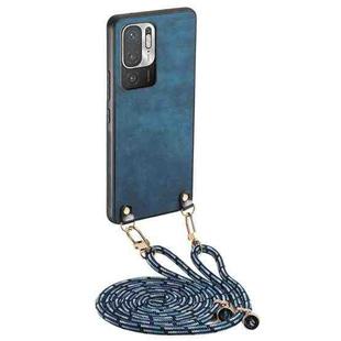 For Xiaomi Redmi Note 10 5G Vintage Leather PC Back Cover Phone Case with Crossbody Strap(Blue)