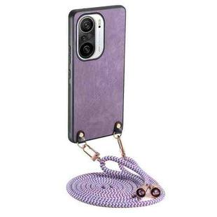 For Xiaomi Redmi K40 Vintage Leather PC Back Cover Phone Case with Crossbody Strap(Purple)