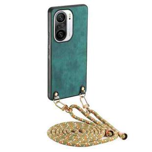 For Xiaomi Redmi K40 Vintage Leather PC Back Cover Phone Case with Crossbody Strap(Green)