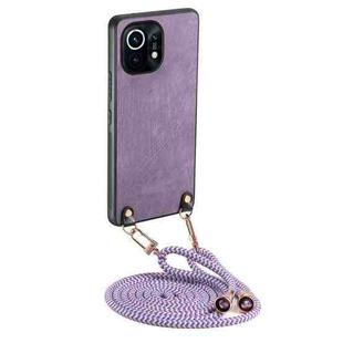 For Xiaomi Mi 11 Vintage Leather PC Back Cover Phone Case with Crossbody Strap(Purple)