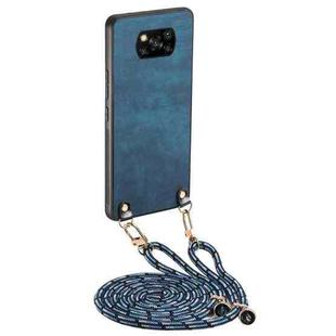 For Xiaomi Poco X3 NFC Vintage Leather PC Back Cover Phone Case with Crossbody Strap(Blue)