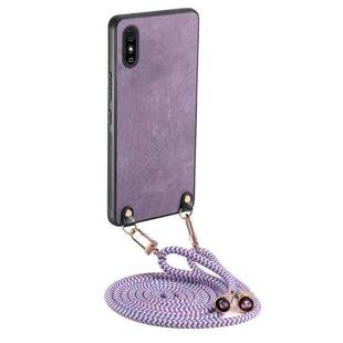 For Xiaomi Redmi 9A Vintage Leather PC Back Cover Phone Case with Crossbody Strap(Purple)