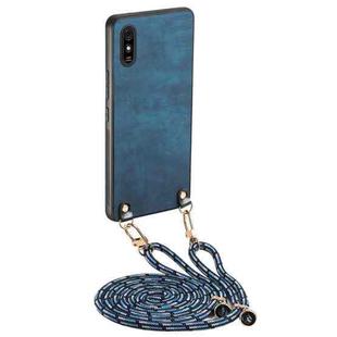 For Xiaomi Redmi 9A Vintage Leather PC Back Cover Phone Case with Crossbody Strap(Blue)