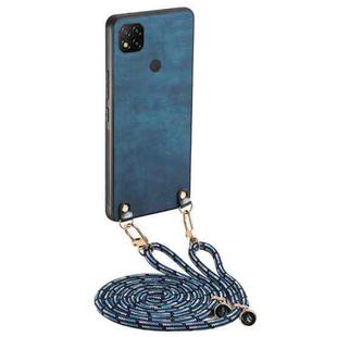 For Xiaomi Redmi 9C Vintage Leather PC Back Cover Phone Case with Crossbody Strap(Blue)