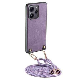 For Xiaomi Redmi 12 4G / 5G Vintage Leather PC Back Cover Phone Case with Crossbody Strap(Purple)