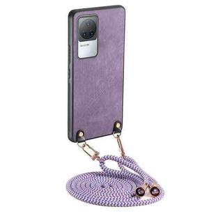 For Xiaomi Redmi K50 / K50 Pro Vintage Leather PC Back Cover Phone Case with Crossbody Strap(Purple)