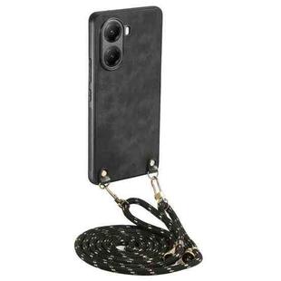 For Redmi Turbo 4 Vintage Leather PC Back Cover Phone Case with Crossbody Strap(Black)