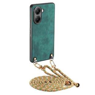 For Xiaomi Poco X7 Pro Vintage Leather PC Back Cover Phone Case with Crossbody Strap(Green)