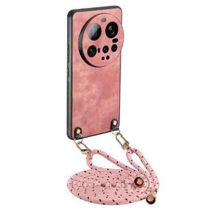 For Xiaomi 15 Ultra Vintage Leather PC Back Cover Phone Case with Crossbody Strap(Pink)